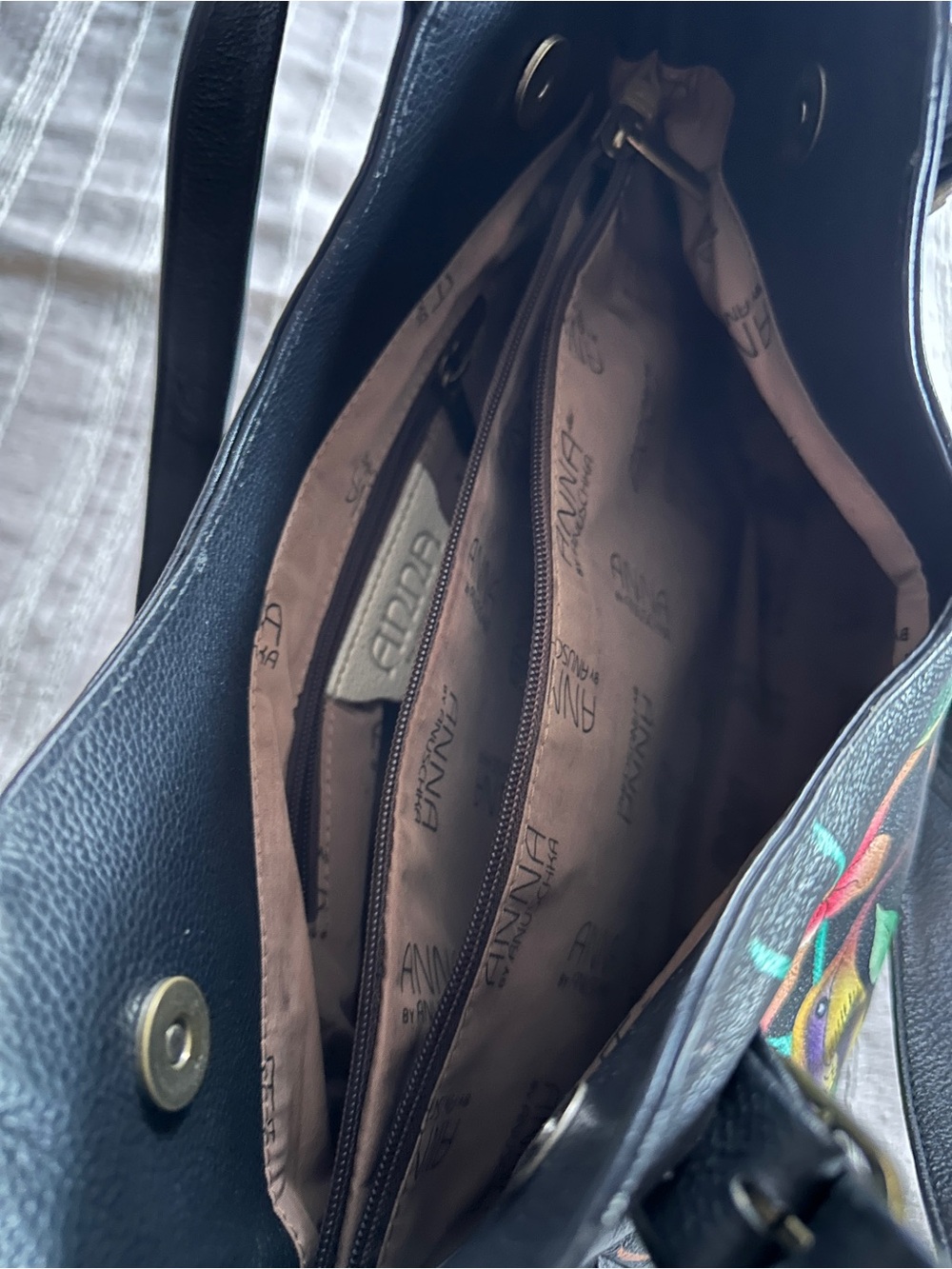 Anna by Anuschka Hand Painted Leather Shoulder Bag | Birds in Paradise Black - Picture 14 of 16